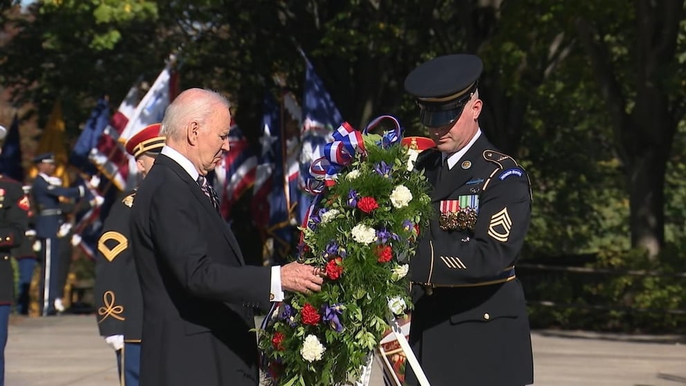 WATCH: Biden, Harris lay wreath at Tomb of the Unknown Soldier on Veterans Day