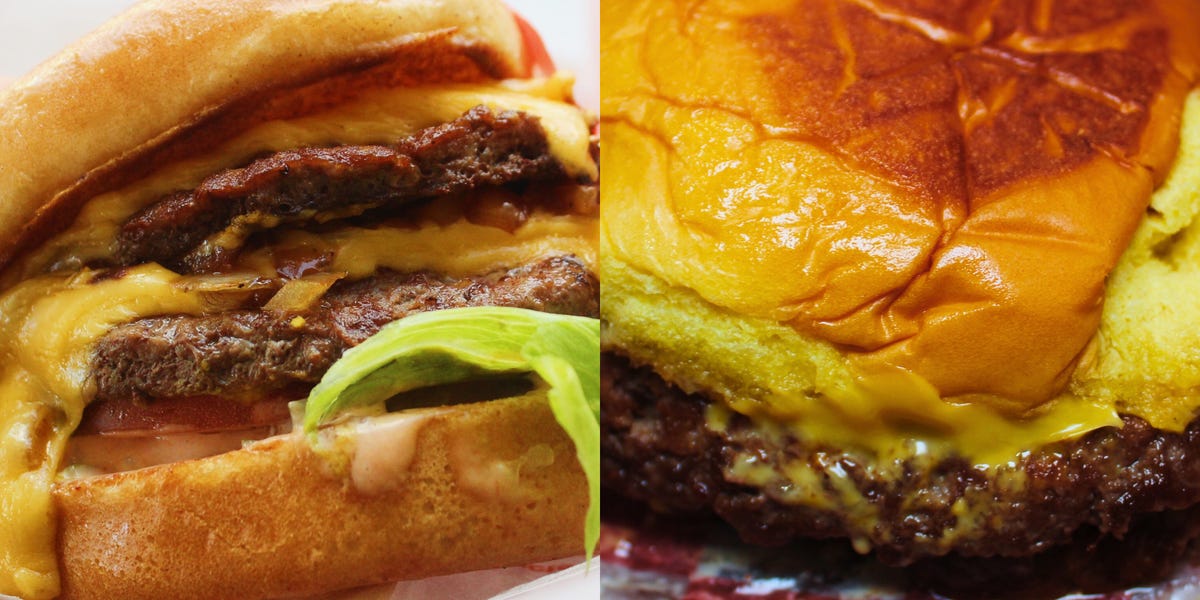 I compared double cheeseburgers from famous East and West Coast chains. The cheaper one had a slight edge.