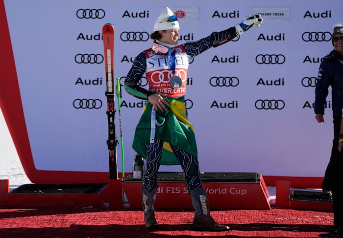 Pinheiro Braathen performs snow samba to celebrate Brazil's first podium in a World Cup ski race