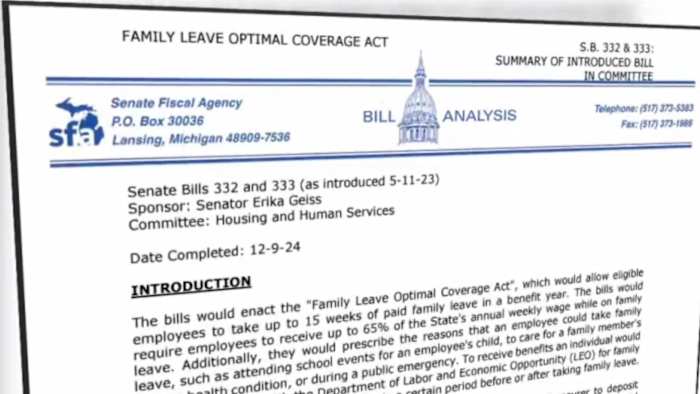 Michigan senator sponsors family leave bill for paid time off to support caregiving, health needs