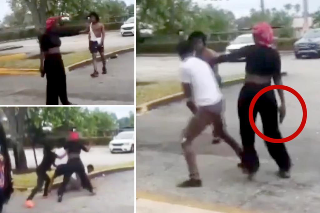 Enraged mom jumps into son's fist fight, pistol-whips kid in insane attack: video