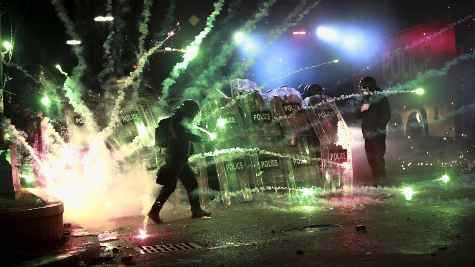 Protesters gather for third night of demonstrations after Georgia announces suspension of EU talks