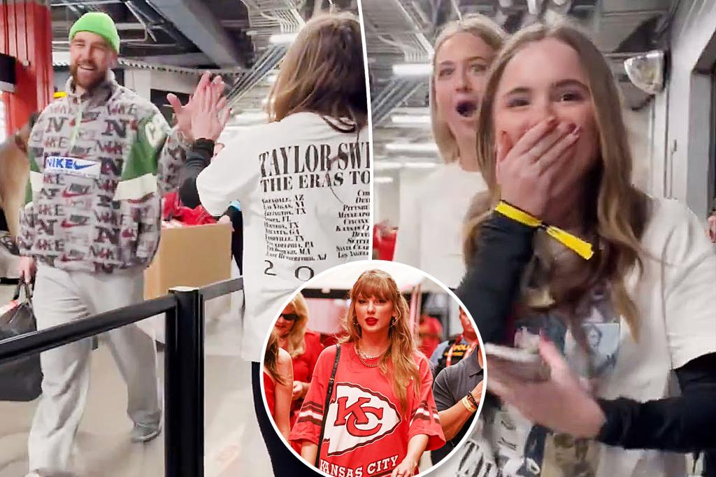 Travis Kelce high-fives Taylor Swift fans as she skips Chiefs game