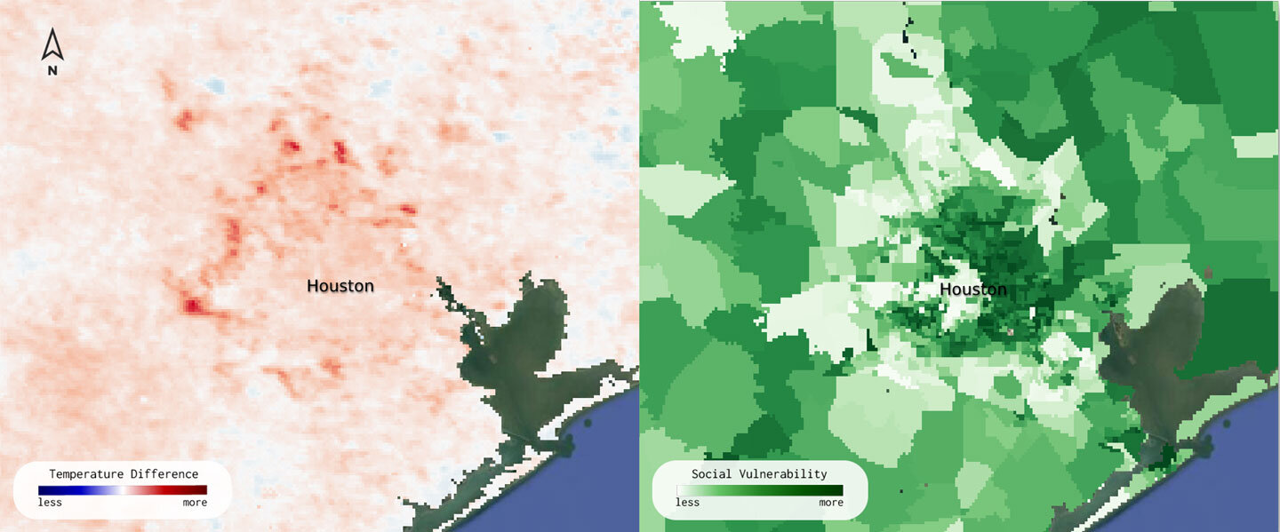 Disadvantaged urban populations are subject to greater heat stress, poor air quality