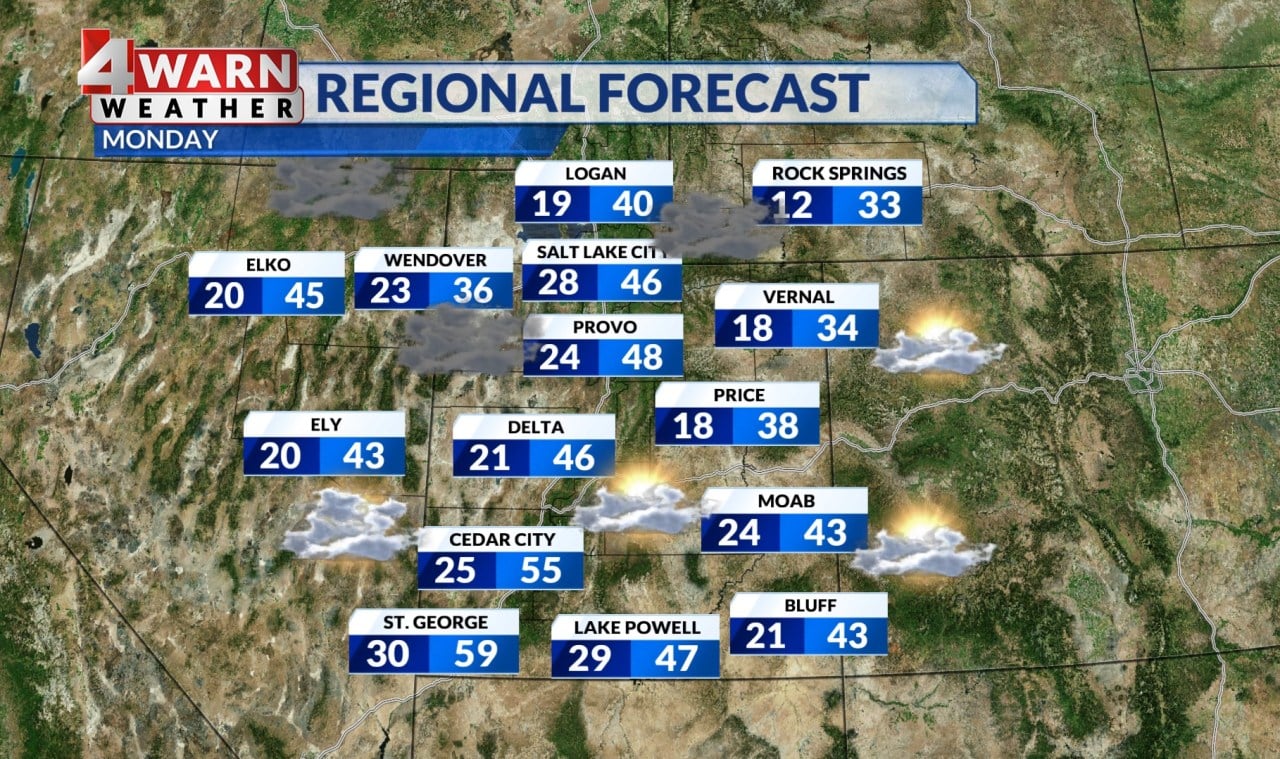 Mild gray skies start Utah's work week on Monday