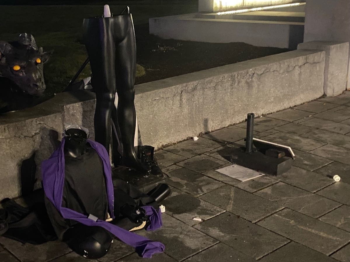 Reinstalled Concord City Plaza Satanic Temple Display Damaged Again