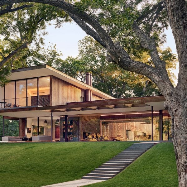 Miró Rivera Architects clads lakeside Austin retreat with weathering steel