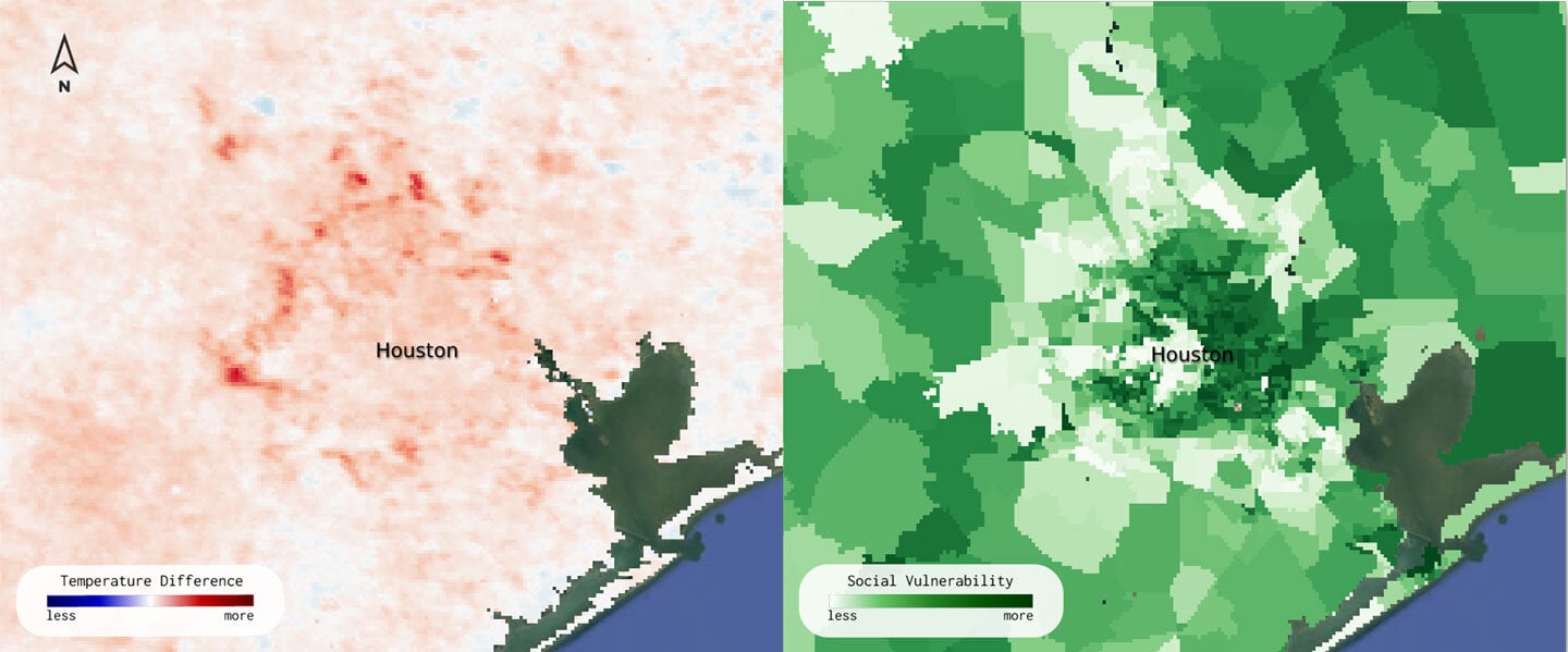 Disadvantaged urban populations are subject to greater heat stress, poor air quality