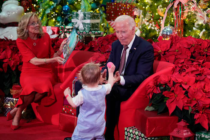 Biden and the first lady bring holiday cheer to patients and families at a children's hospital