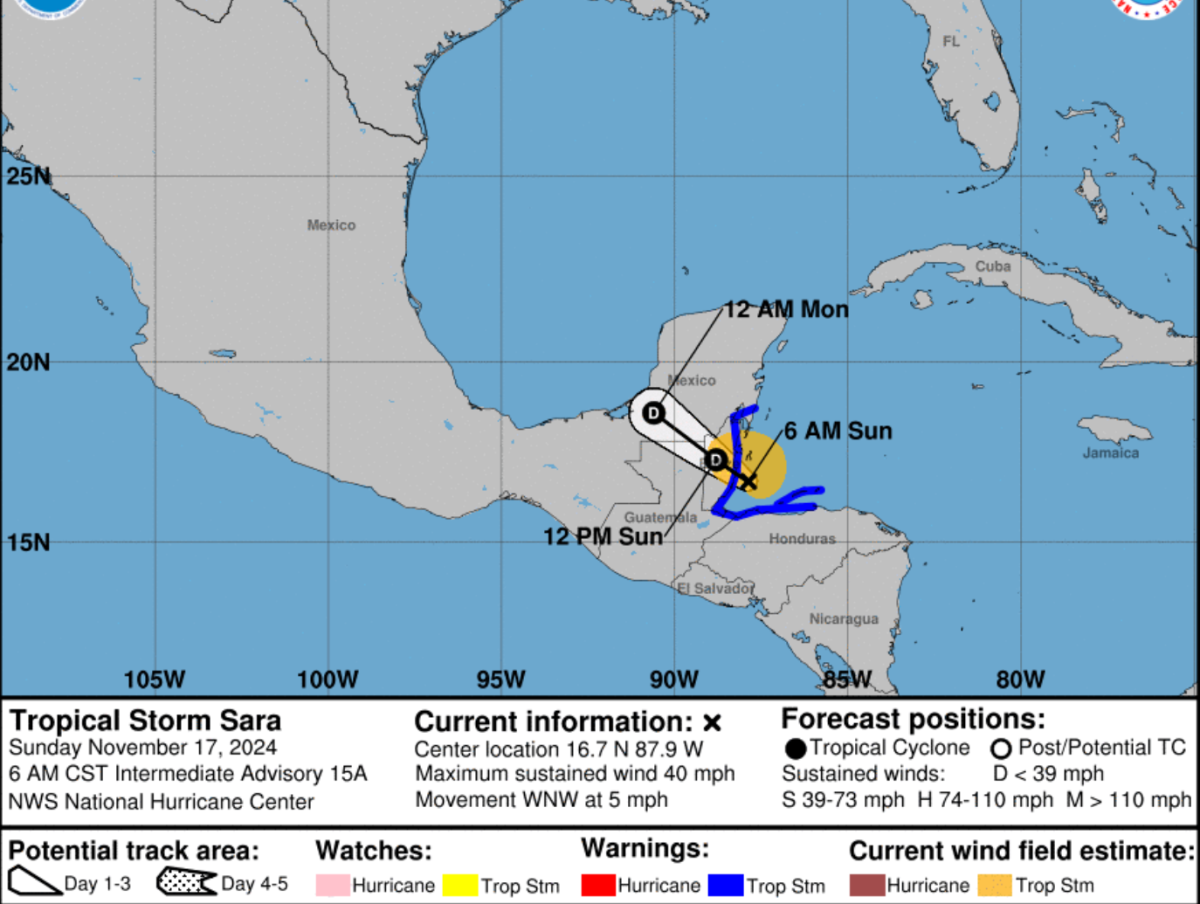 Tropical Storm Sara nears landfall along Belize as storm brings torrential rain to Honduras