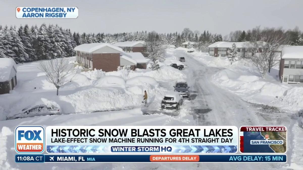 Drone video shows New York town buried after thundersnow jolts region with over 4 feet of snow