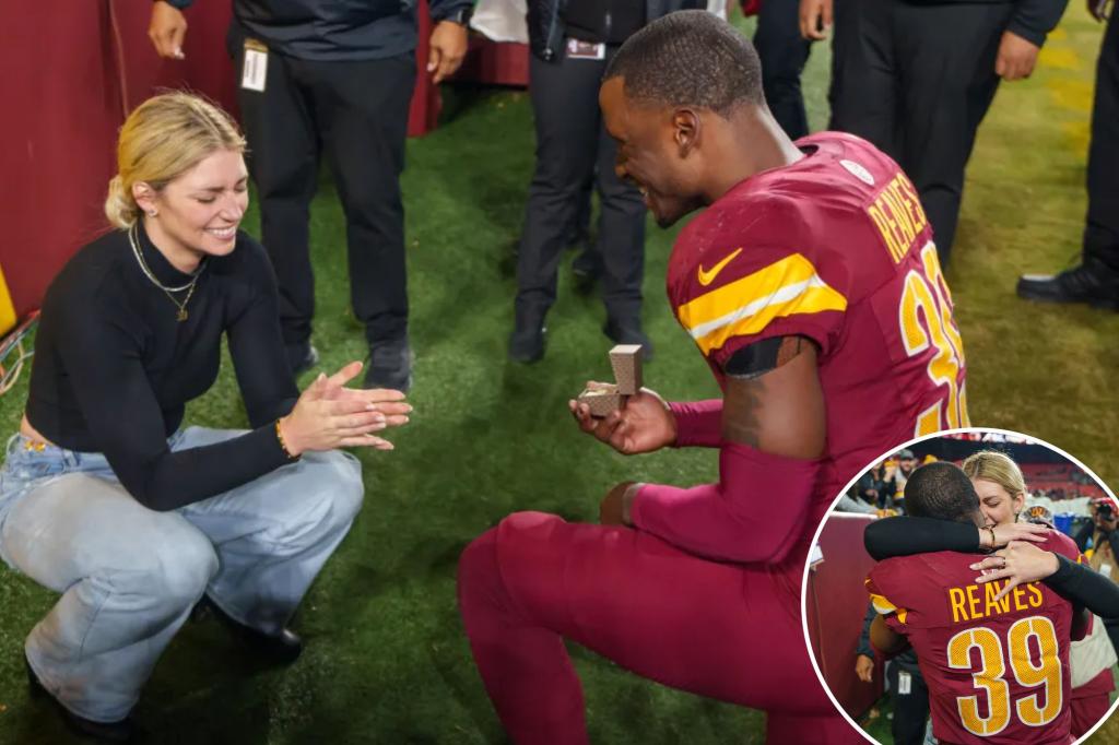 Commanders player Jeremy Reaves proposes to girlfriend on field after team clinches playoff berth in overtime