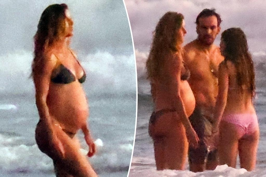 Pregnant Gisele Bündchen bares baby bump in bikini in Costa Rica with Joaquim Valente