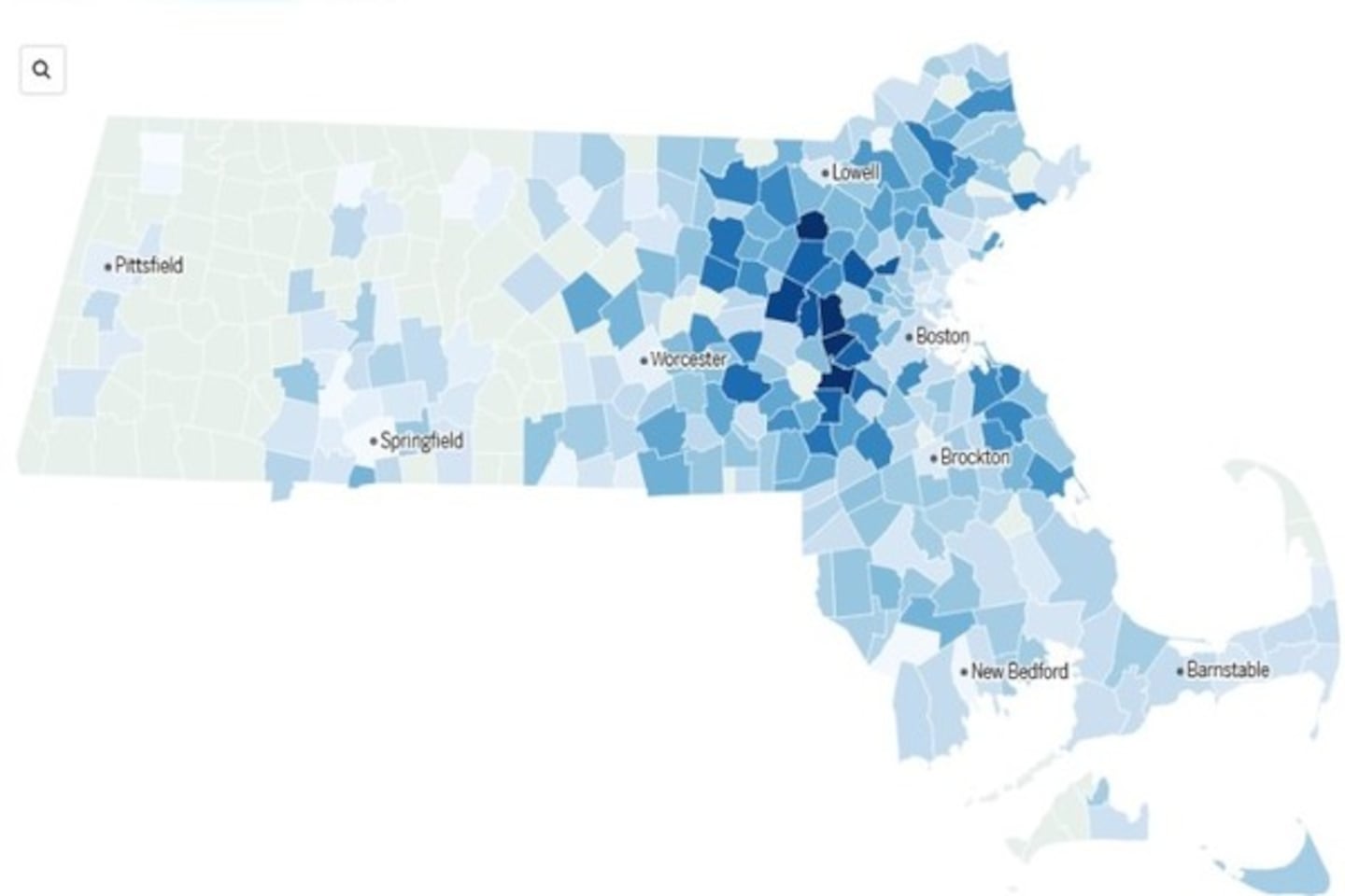 Massachusetts median household income by city and town