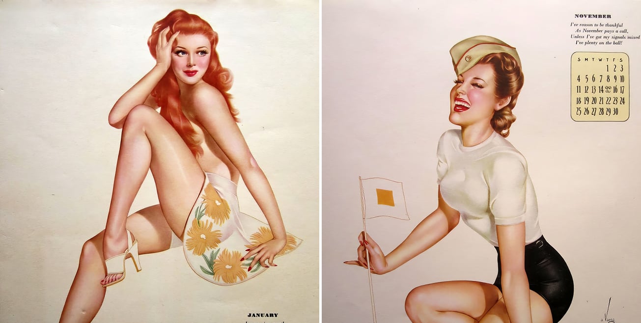 1945 “Varga” Girl Esquire Calendar Featuring Sensual Pinup Girl Artwork by Alberto Vargas