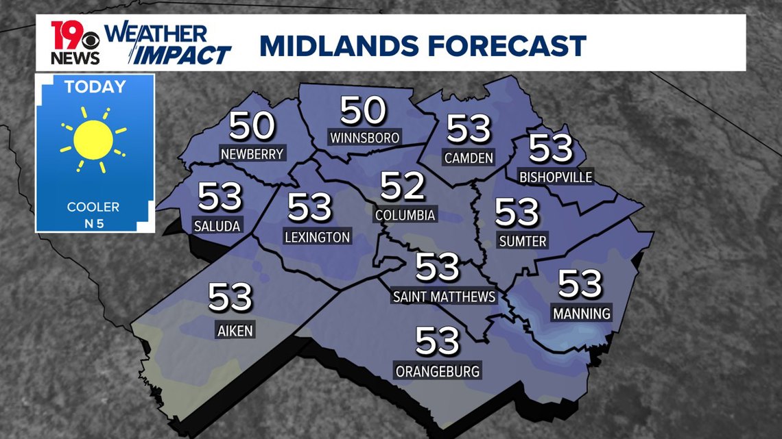 Sunny, cool Wednesday South Carolina weather