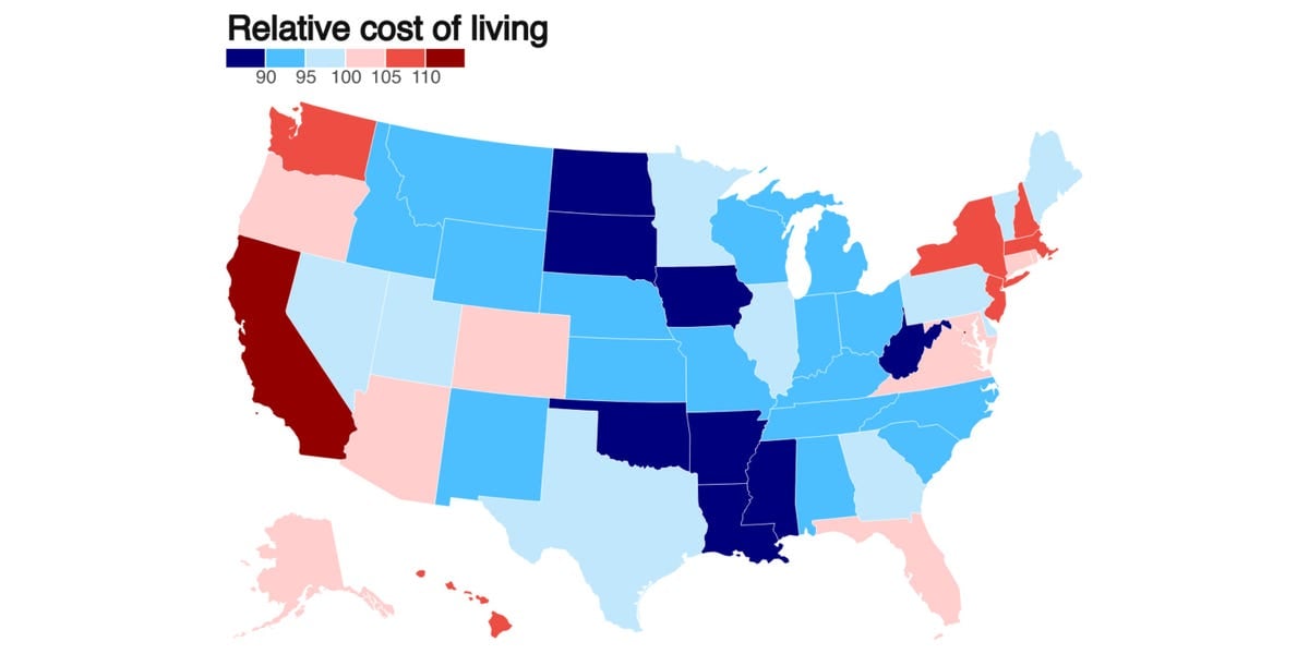 One map shows how expensive it is to live across the country