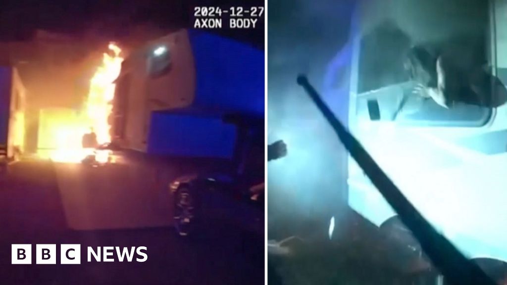 California police rescue man trapped inside burning trailer