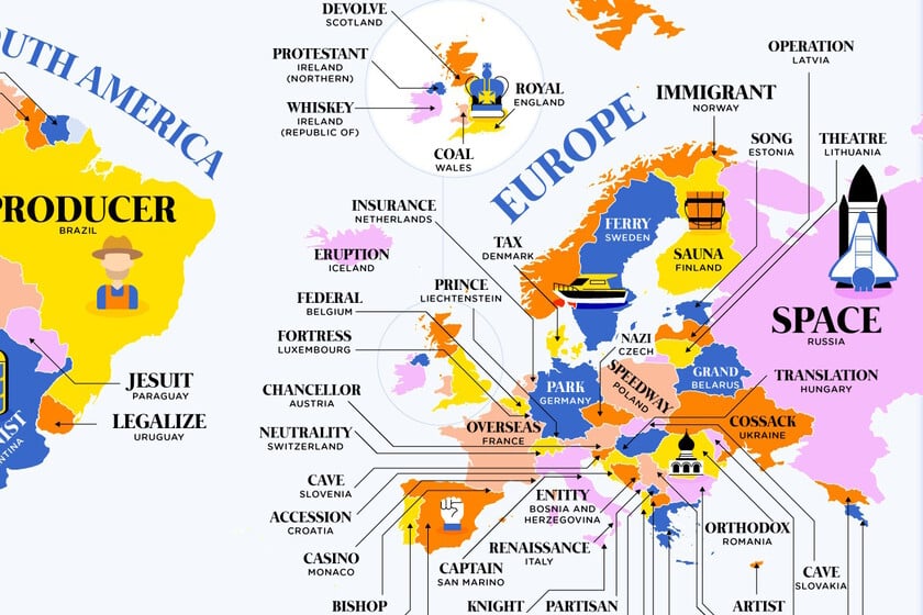 Este mapa muestra las palabras más utilizadas en Wikipedia para cada país: la de España no es 'siesta' ni 'paella'