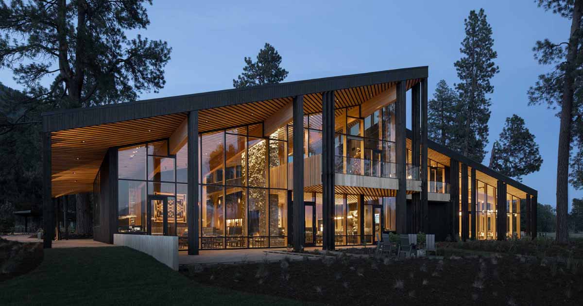 A Warm Wood Interior Contrasts With The Black Charred Cedar Exterior At This Ranch Lodge In Oregon